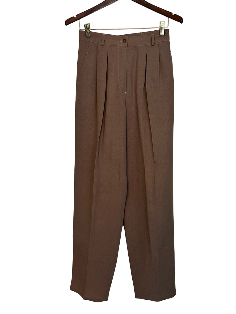 Giorgio Armani Brown High-Waist Pleated Trousers